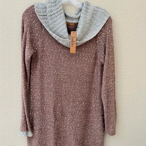 Belldini Mauve Rose Knit Sweater with Cream Cowl